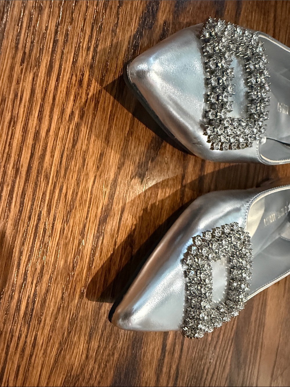 Nine West Silver Crystal Buckle Pointed-Toe Mules